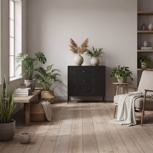 Wyld Haus Flamingo Black Metal Chest of 3 Drawers, W/D/H: 40 x 3.0 x 79.5 cm