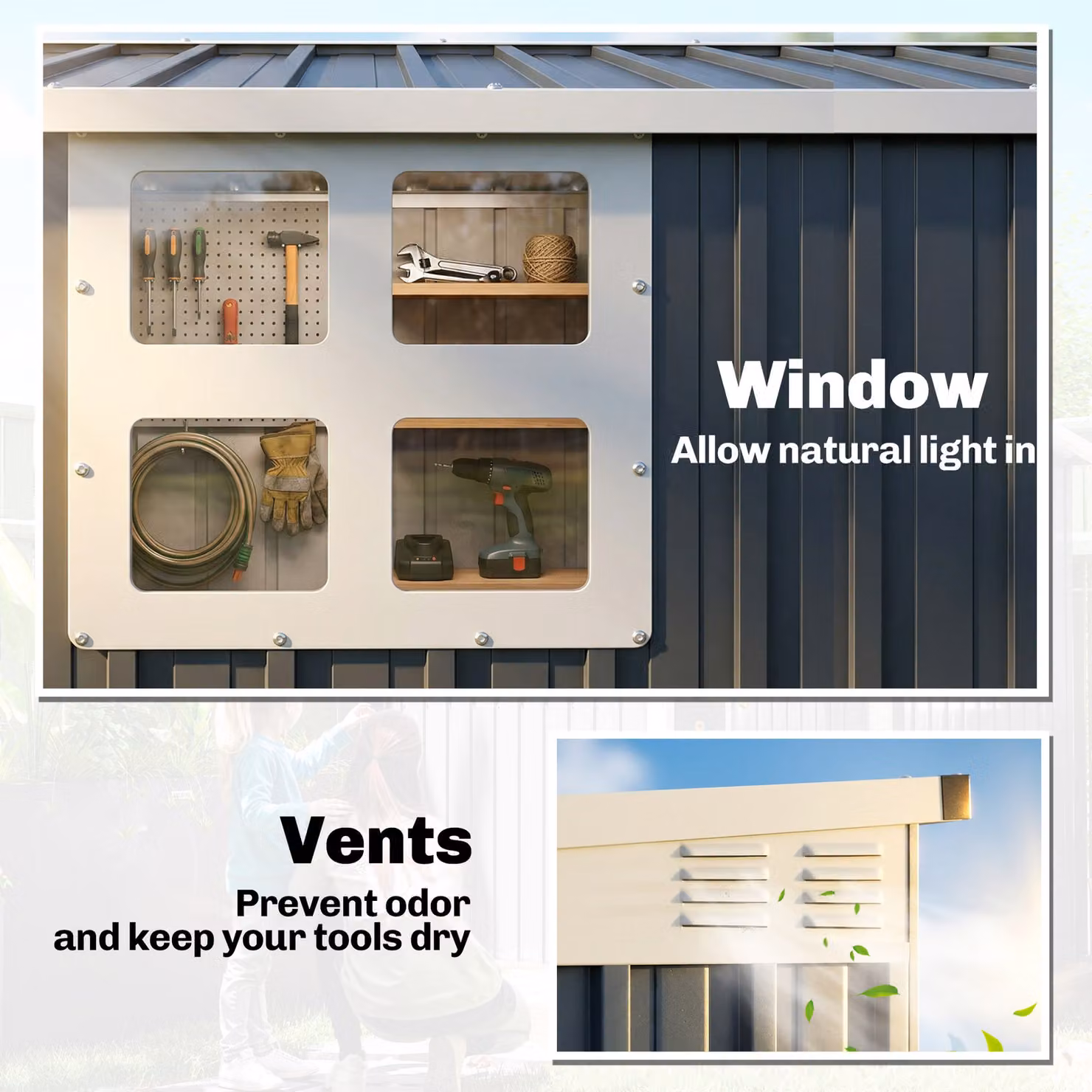 Outsunny Metal Garden Storage Shed with Window and Lockable Door, Dark Grey, W/D/H: 231.9 x 121.9 x 182.9 cm – 6