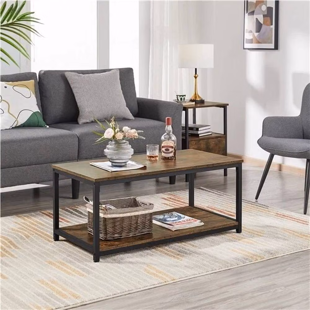 KORVIXA Industrial Coffee Table with Storage Shelf in Brown, W: 100 cm, D: 45 cm – 3