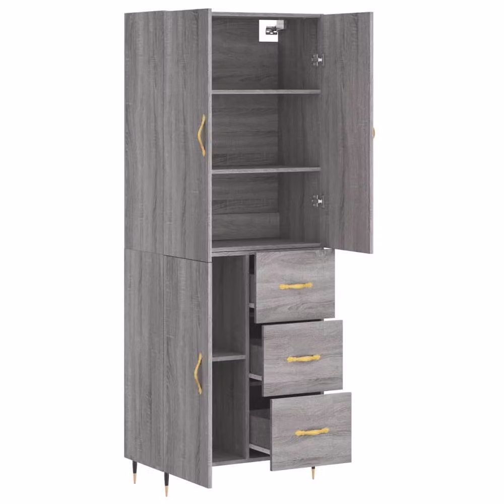 Berkfield Home Grey Sonoma Highboard with Hinged Doors and Internal Shelves, W/D/H: 69.5 x 34 x 180 cm – 3