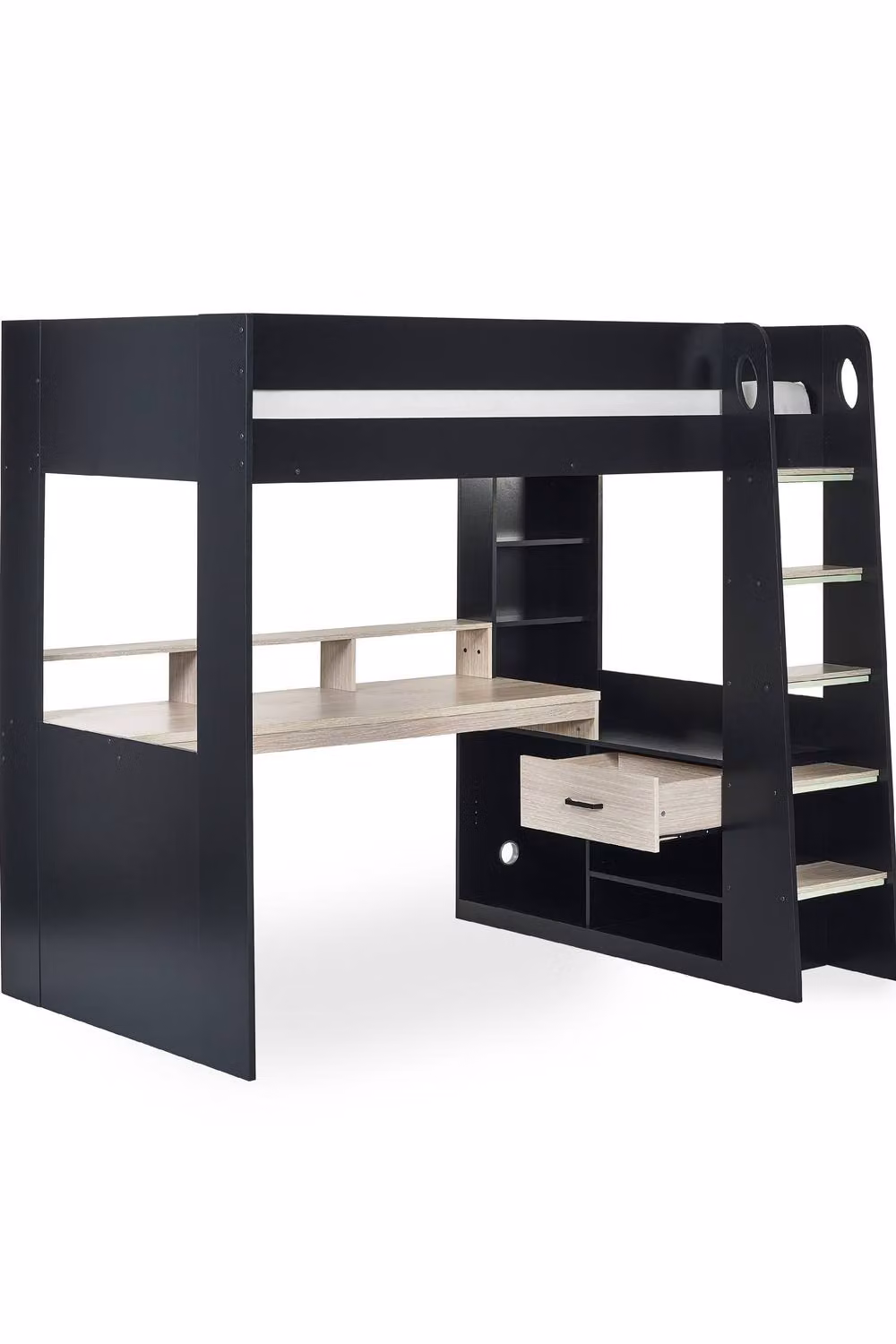 Julian Bowen Blaze Single Gaming Highsleeper Bed in Black and Oak with Stairs and Drawers – 12