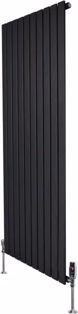 Monstershop Flat Single Column Steel Radiator with Thermostat Head and Valves, Black, H: 160 cm, W: 70 cm – 1