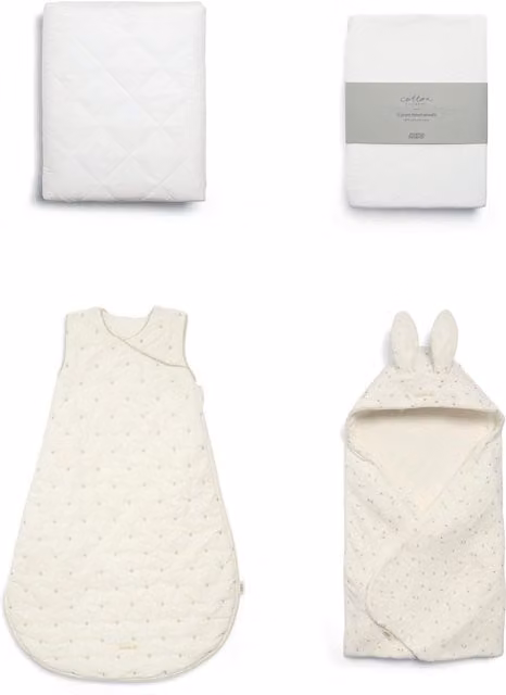 Mamas & Papas Welcome To The World Seedling 4-Piece Organic Cotton Bedding Bundle in White and Beige