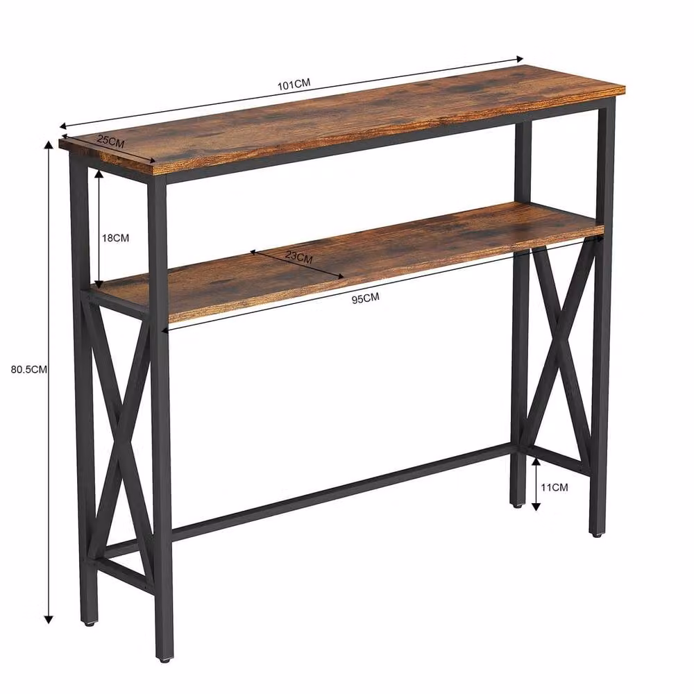 FORGEVIO Industrial Console Table with Height Adjustable X-Frame in Brown and Multicolour – 2