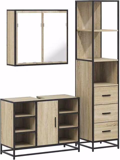 Berkfield Home 3 Piece Industrial Bathroom Furniture Set in Sonoma Oak and Light Brown