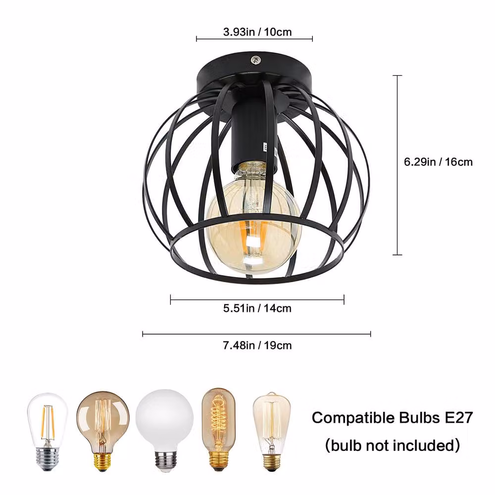 Goeco Vintage Black Metal Semi Flush-Mounted Ceiling Light – 3