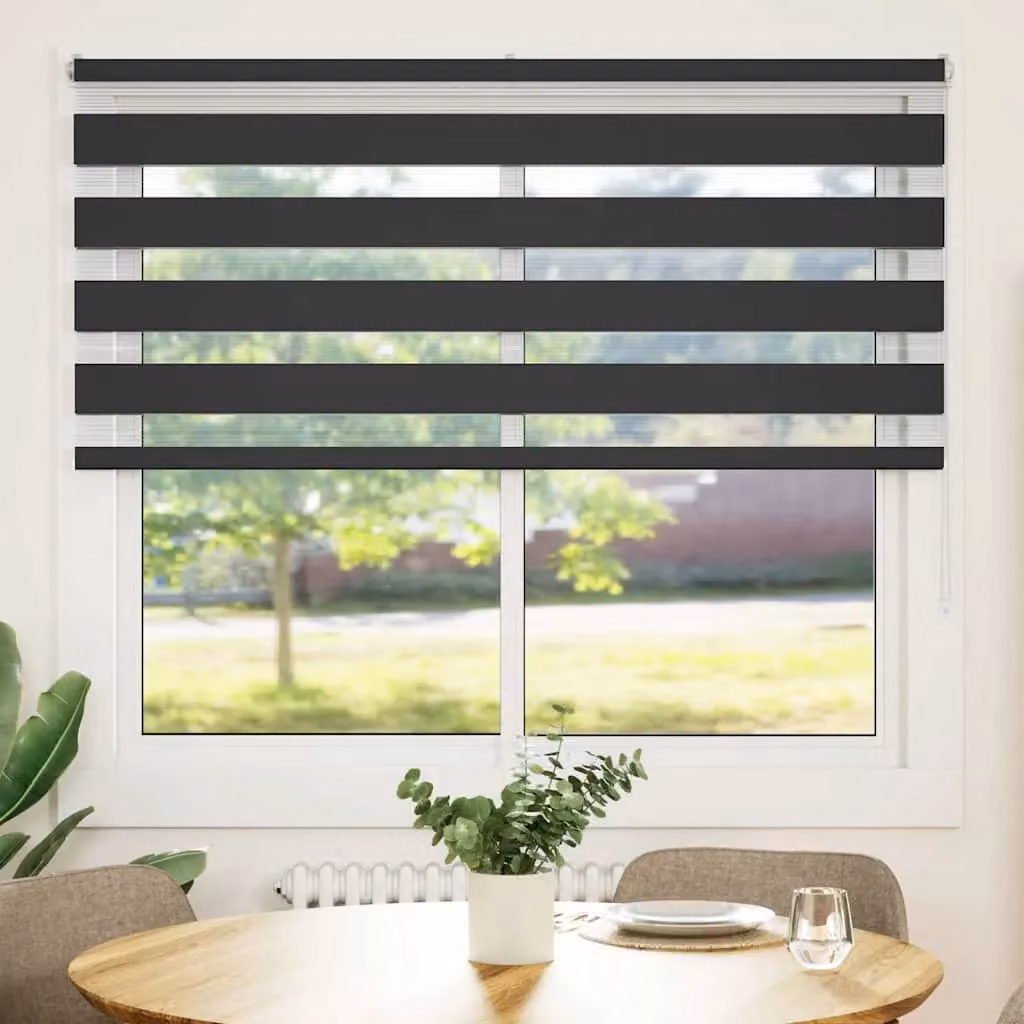 Berkfield Home Black Zebra Day and Night Blind with Polyester Fabric, W: 165 cm, H: 150 cm – 2