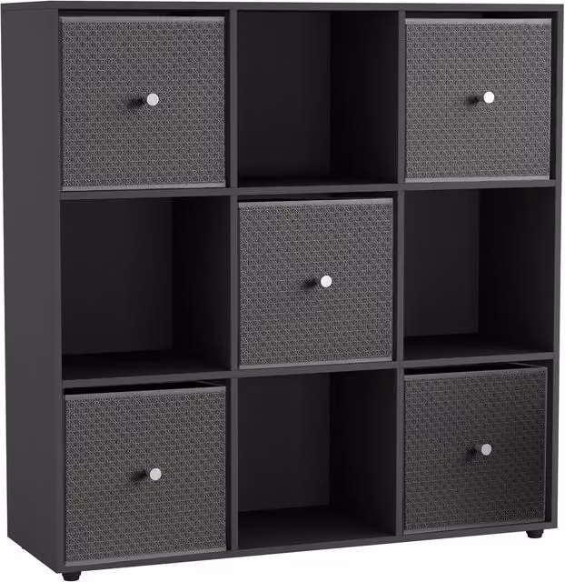 URBNLIVING 9 Cube Storage Unit with Drawers in Black and Grey