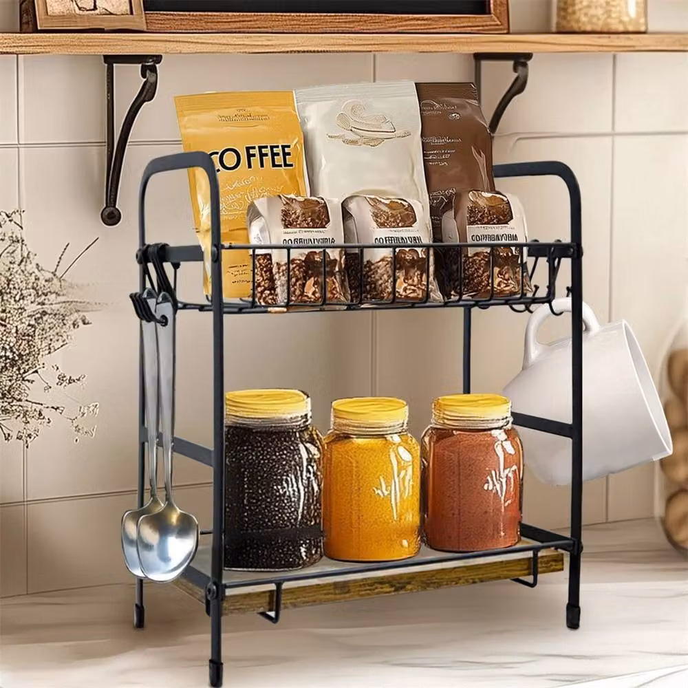 ERGOVEXA Black Coffee Mug Cup Display Rack with Shelf and Hooks, W/D/H: 35.5 x 32.0 x 12.0 cm – 3