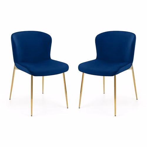 Julian Bowen Set of 2 Harper Blue Velvet Upholstered Dining Chairs – 1