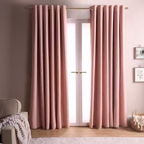 Dreamscene Pink Plain Blackout Thermal Eyelet Curtains, 2 Panels, W: 167 cm, H: 228 cm