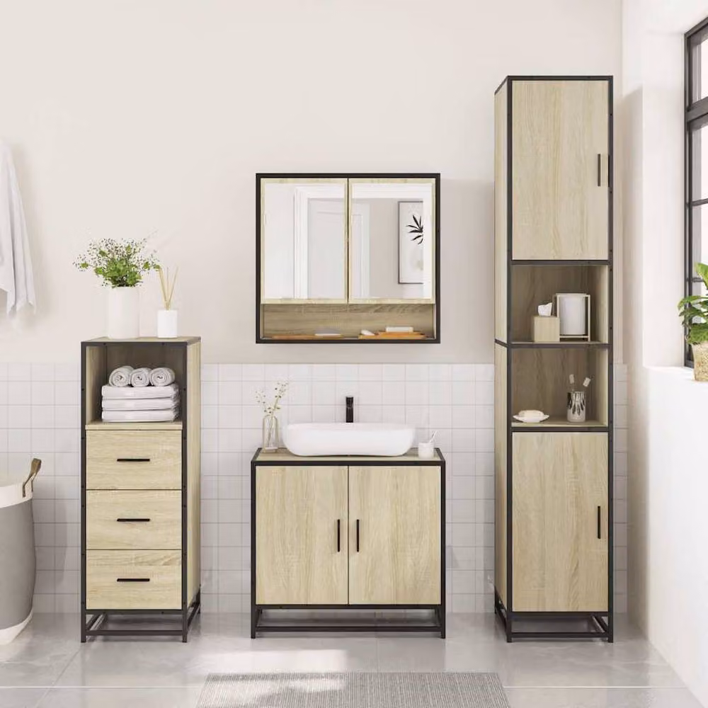 Berkfield Home 3 Piece Industrial Bathroom Furniture Set in Sonoma Oak Brown – 2
