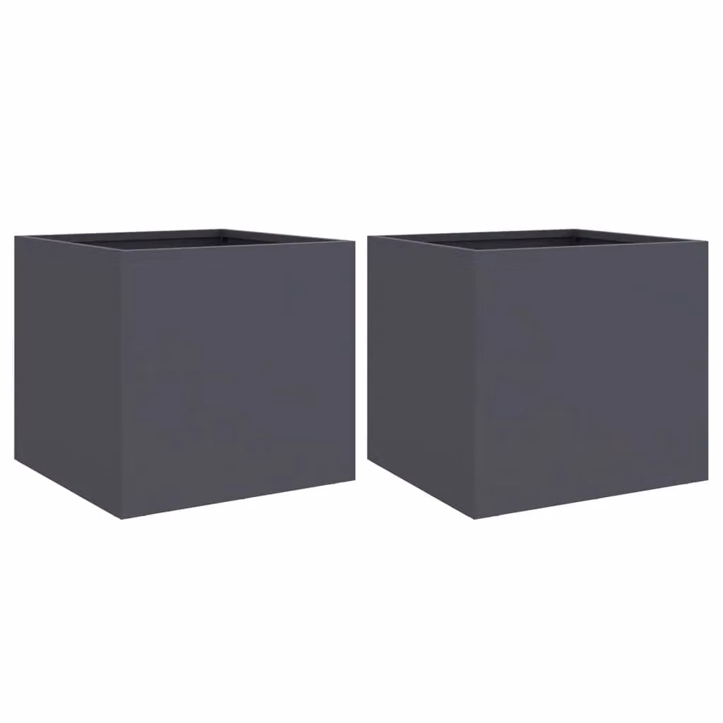 Berkfield Home Anthracite Steel Planter Tub Set of 2, W: 32 cm, D: 30 cm, H: 29 cm – 2