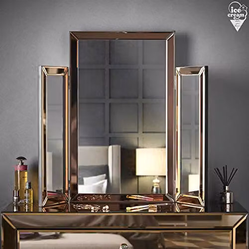 Ice Cream What's Your Flavour? Paloma Rose Gold Desktop Tri-Fold Bevelled Design Tabletop Vanity Mirror – 2