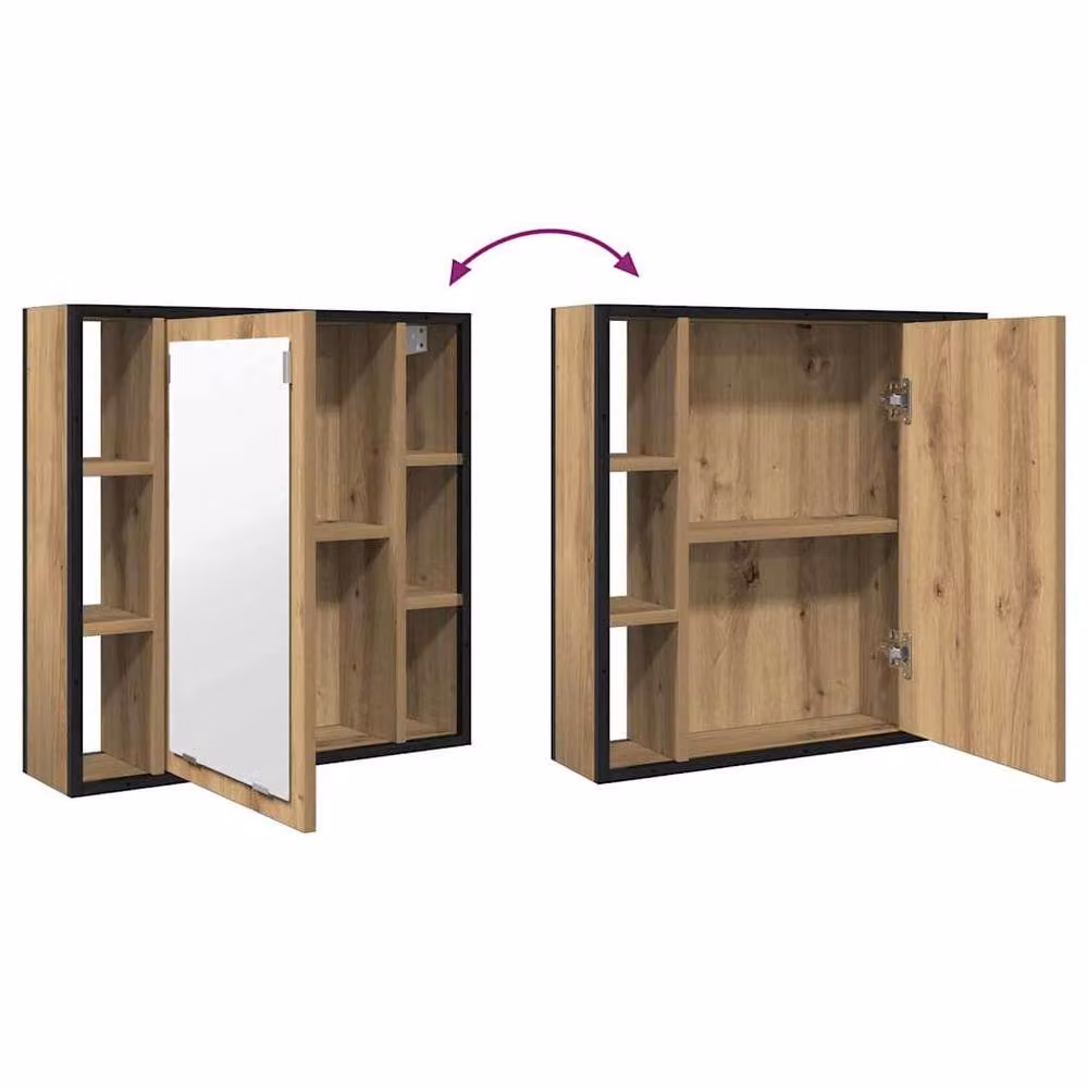 Berkfield Home Artisan Oak Bathroom Mirror Cabinet in Brown, W/D/H: 60 x 16 x 60 cm – 5