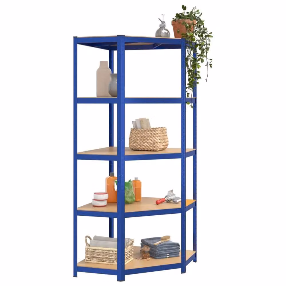 Berkfield Home 5-Layer Freestanding Corner Shelf in Blue Metal and Engineered Wood – 3