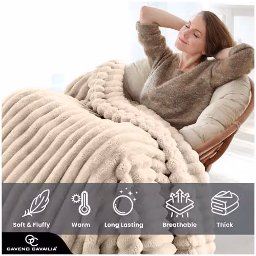 GAVENO CAVAILIA Fluffy Fleece Throw Blanket, Beige, W/D/H: 150 x 200 cm – 2