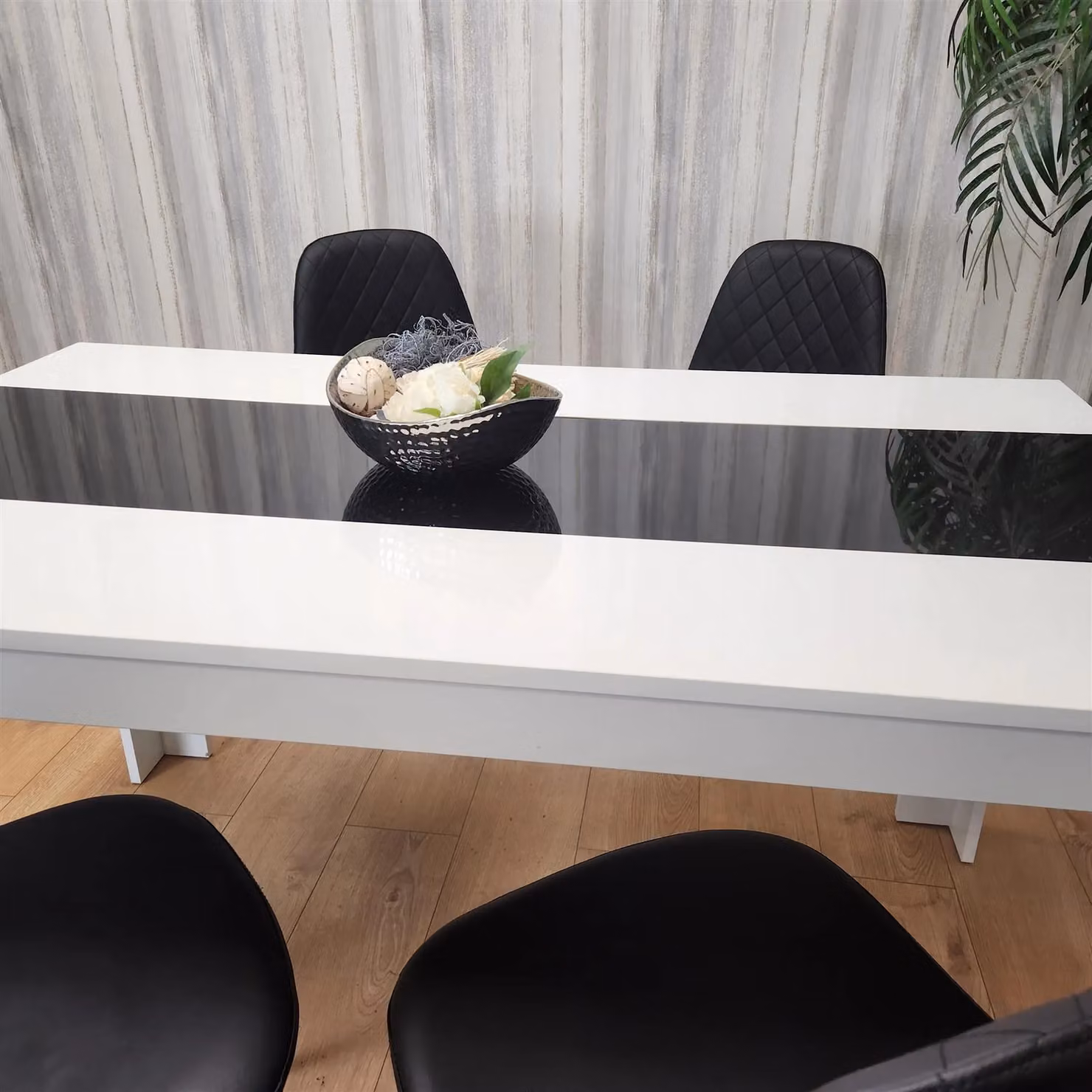 KOSY KOALA Modern Dining Table Set with 4 Black Gem Pattern Chairs in White – 6