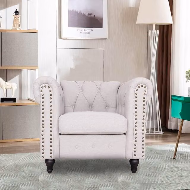 Furniture One White Fabric Upholstered Tub Armchair with Mid-Century Style