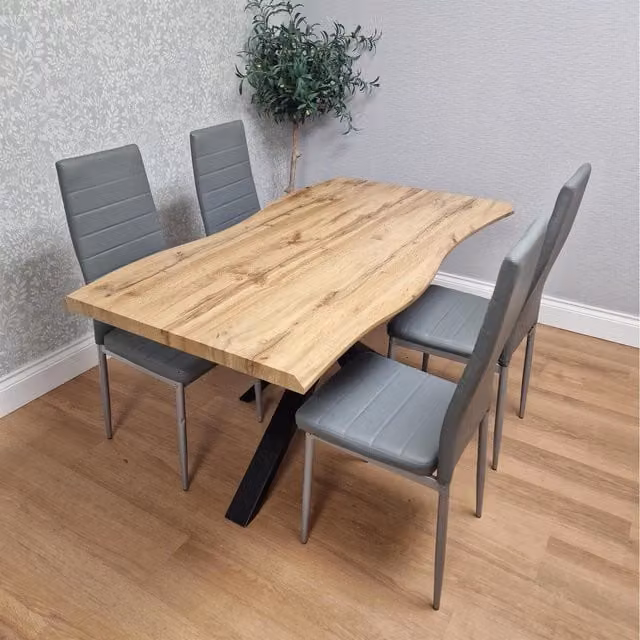 Kosy Koala Modern Rectangular Dining Table Set with 4 Chairs in Grey, Brown or Black, W/D/H: 140 x 80 x 75 cm