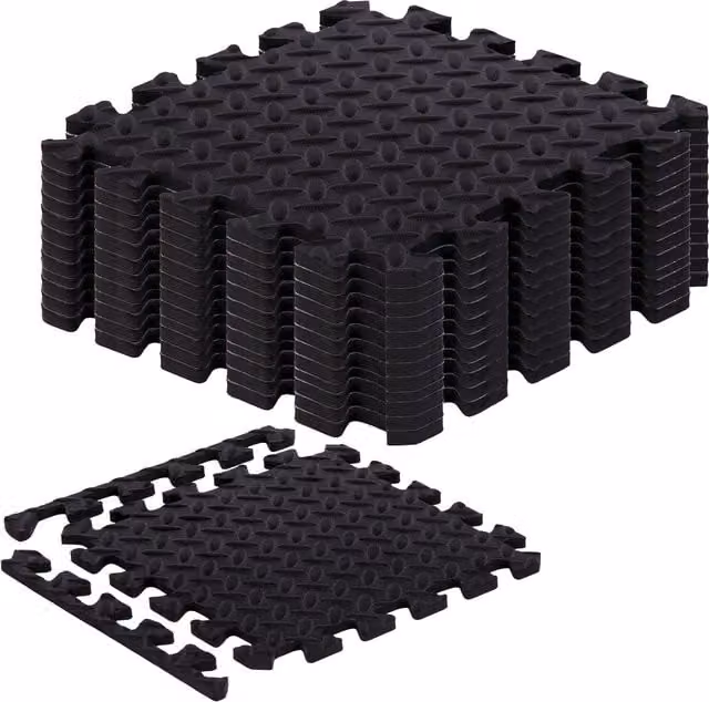 NOVECRAFTO Interlocking EVA Foam Floor Mats, Non-Slip Soft Tiles for Gym and Garage, Black, W/D: 30 x 30 cm, 48 Pack