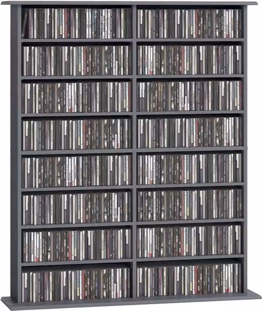 EONLION Grey CD and DVD Storage Unit with Adjustable Shelves and Media Compartments, Width: 100 cm