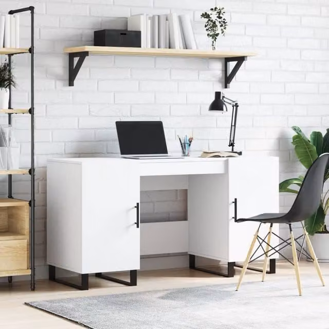 Berkfield Home White Writing Desk in Engineered Wood, W/D/H: 140 x 50 x 75 cm