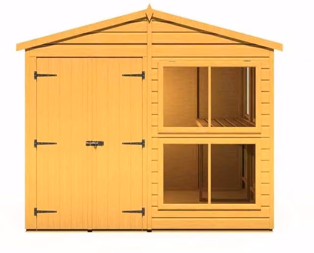 Shires Sun Hut 8 x 6 Feet Potting Shed in Brown with Tempered Glass Windows, L179 x W244.8 x H222.5 cm