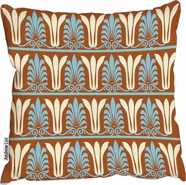 Andrew Lee Vintage Vector Ornament Pattern Indian Style Square Cushion in Brown, W/D/H: 60 x 60 x 1 cm
