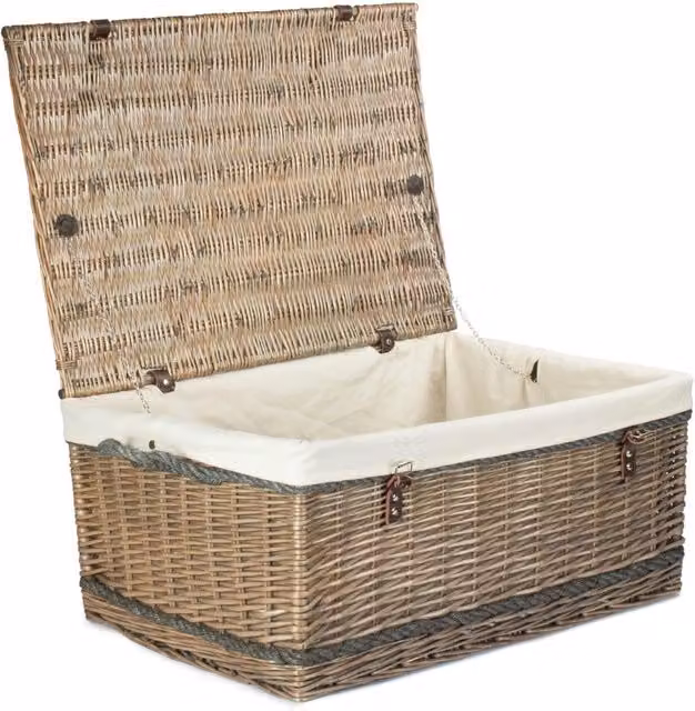 Red Hamper Antique Wash Picnic Basket with Rope Handles in Light Sand and Red, W: 72 cm – 1