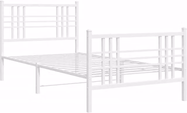 Berkfield Home Metal Bed Frame with Footboard, White, W/D/H: 90 x 200 cm – 1