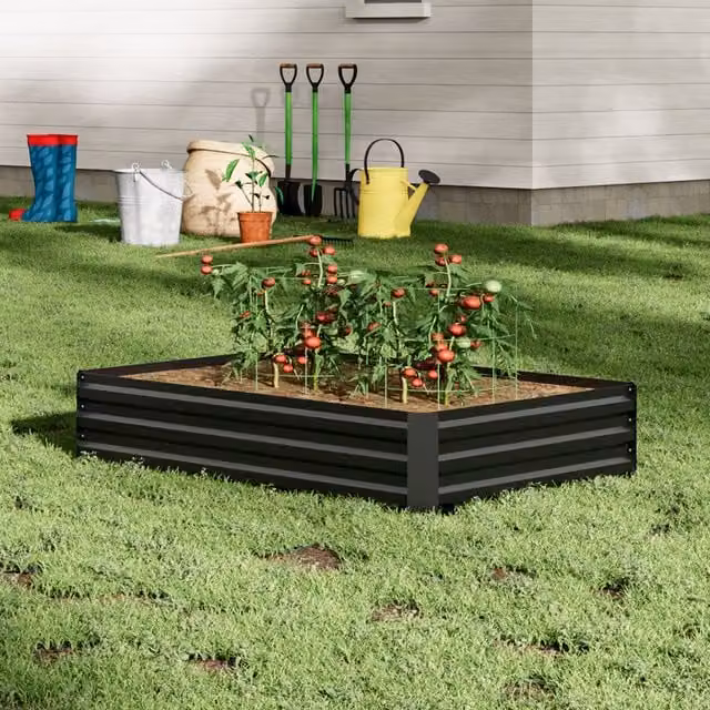 Breeins Black Metal Raised Garden Bed for Ornamental, Herb or Vegetable Gardens W/D/H: 120 x 30 x 30 cm
