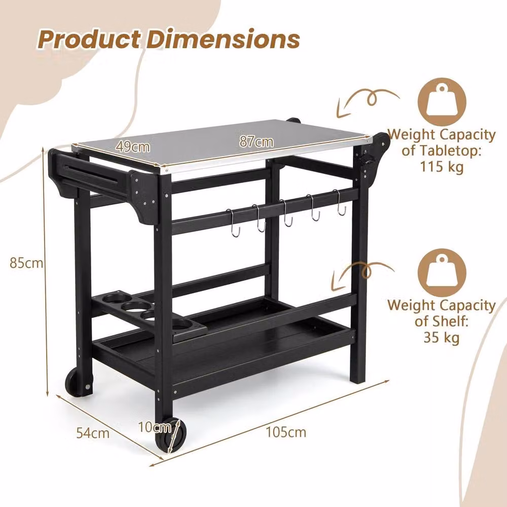 Costway Movable Outdoor Dining Cart and Pizza Oven Stand in Black – 2