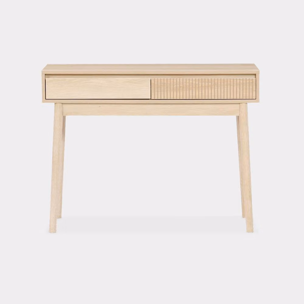 Sweekeec Scandinavian Style Pine Wood Console Table with Grooved Detail in Brown, Width: 100 cm – 2