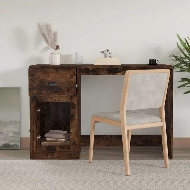 Berkfield Home Elegant Writing Desk in Smoked Oak Brown with Drawer, W/D/H: 115 x 50 x 75 cm
