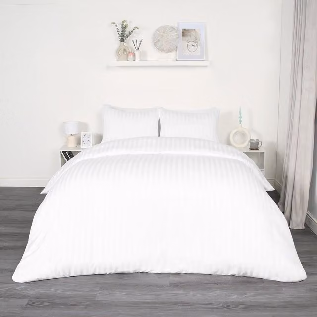 OHS White Striped Satin Duvet Set, 200 x 200 cm