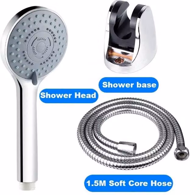 VOGREX Chrome 5 Mode Anti-Limescale Handheld Shower Head and Stainless Steel Hose Set in Silver