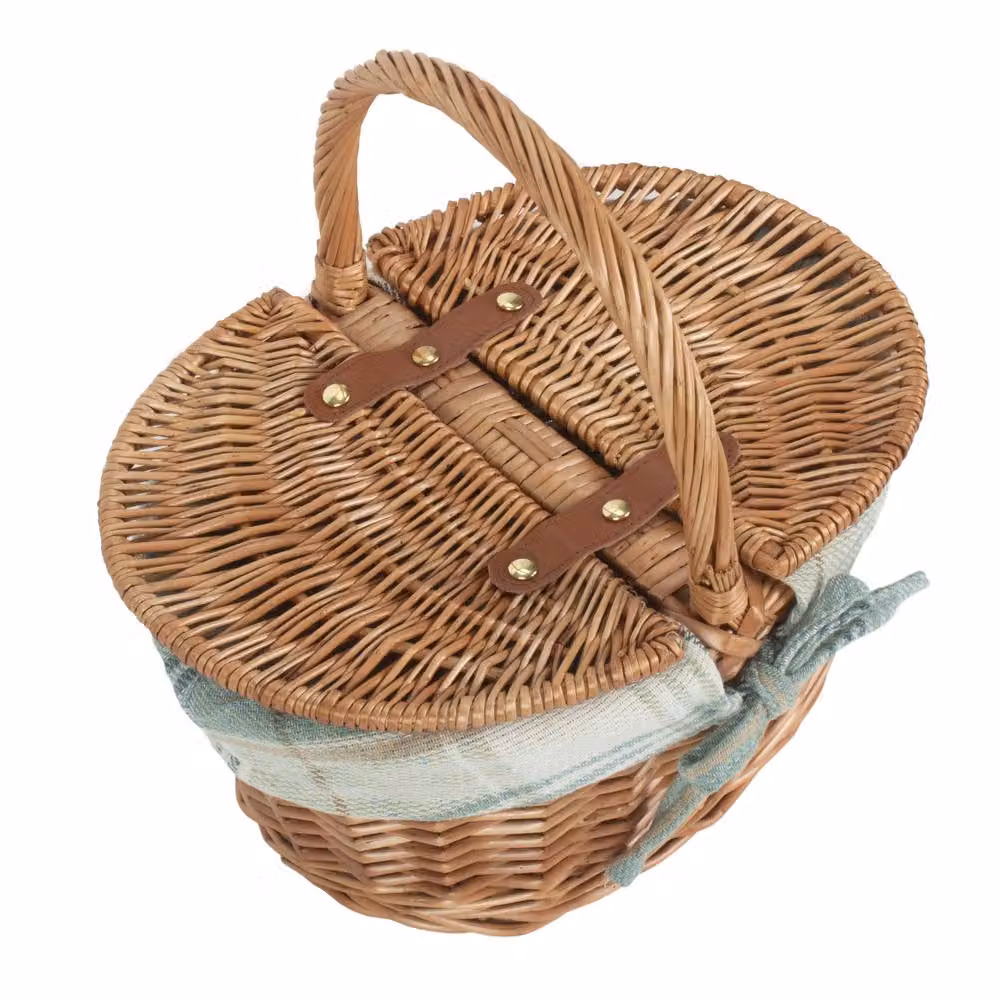 Red Hamper Wicker Childrens Oval Picnic Basket with Lid and Cotton Lining in Khaki – 2