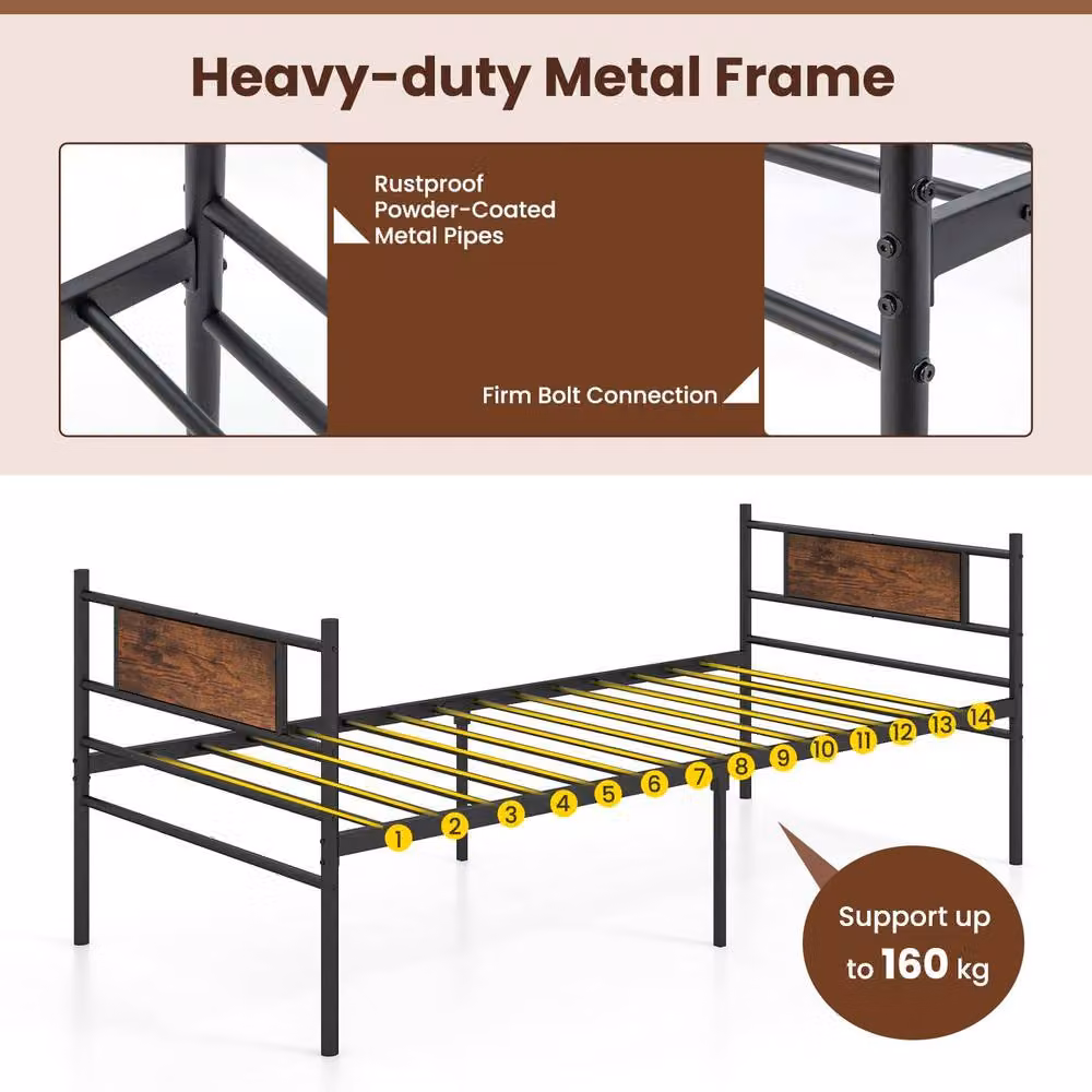 Gymax Metal Daybed with Pull-out Trundle and Headboard in Black, W/D/H: 90 x 200 cm – 6