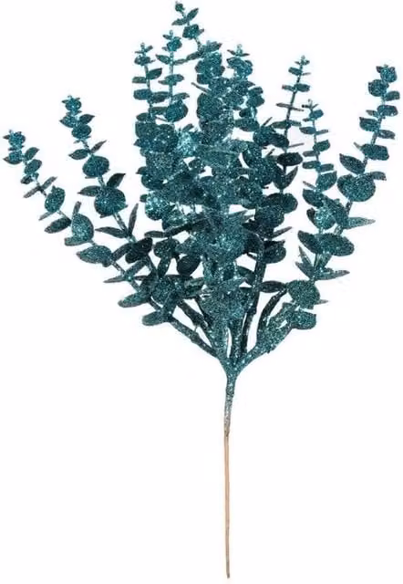 KDMD Peacock Glitter Eucalyptus Bush, 2 Pack, Teal/Turquoise, Height: 33 cm