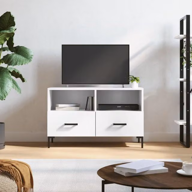 Berkfield Home Modern White TV Cabinet W: 80 cm, D: 36 cm, H: 50 cm – 1