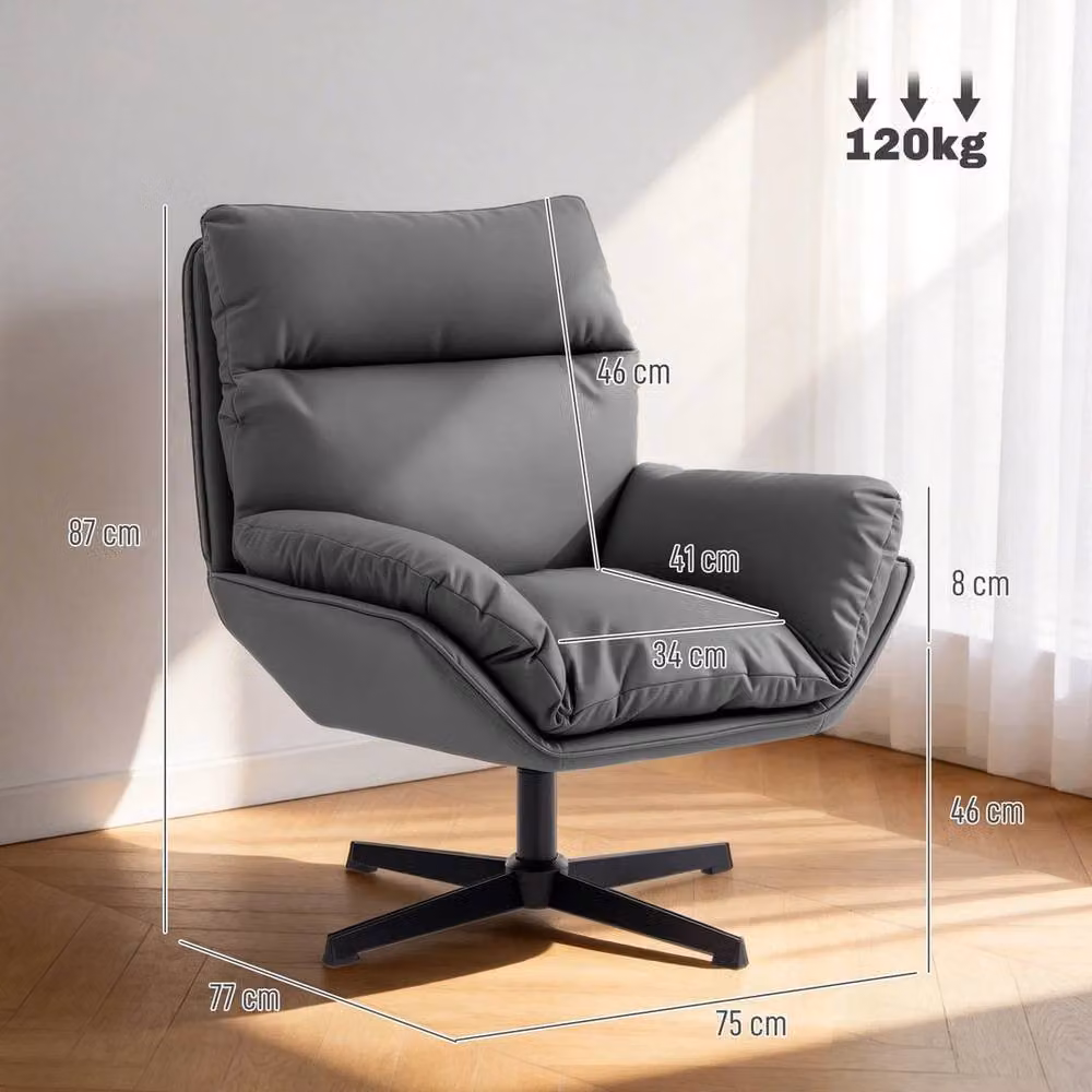 NESTLUNE Modern Shell Accent Chair with 360 Degree Swivel and Armrests in Dark Grey and Black – 2