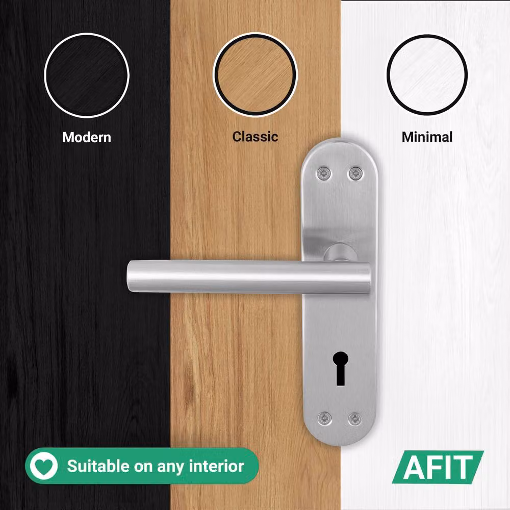 AFIT Satin T-Bar Privacy Lever Door Handles with Backplate, Silver, 1 Pair, W/D/H: 15.0 x 15.0 x 2.0 cm – 4