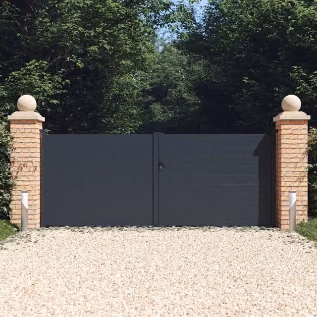 BillyOh Valencia Double Swing Driveway Aluminium Gates with Horizontal Solid Infill, Anthracite Grey, Width: 392 cm