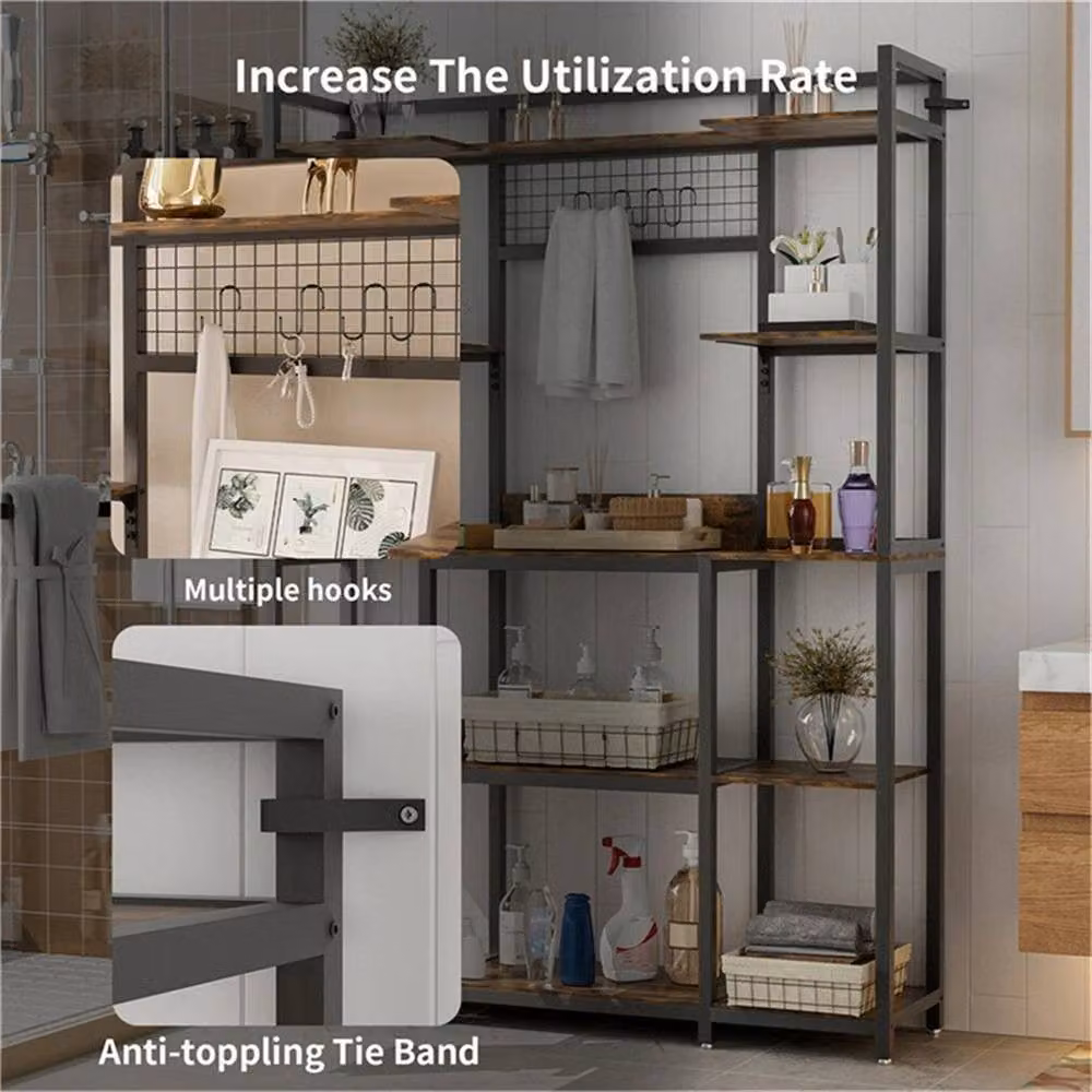 EONLION XXL Industrial Bakers Rack in Black and Brown with Ample Kitchen Storage – 4