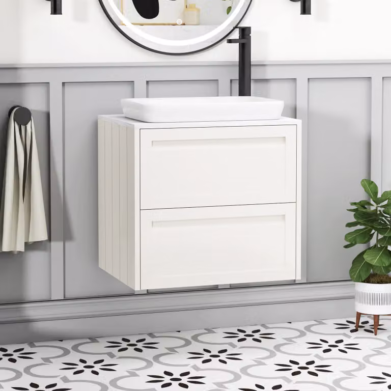 Royal Bathrooms Elmore 600mm Classic White Wall Hung 2 Drawer Vanity Unit with Qubix Basin