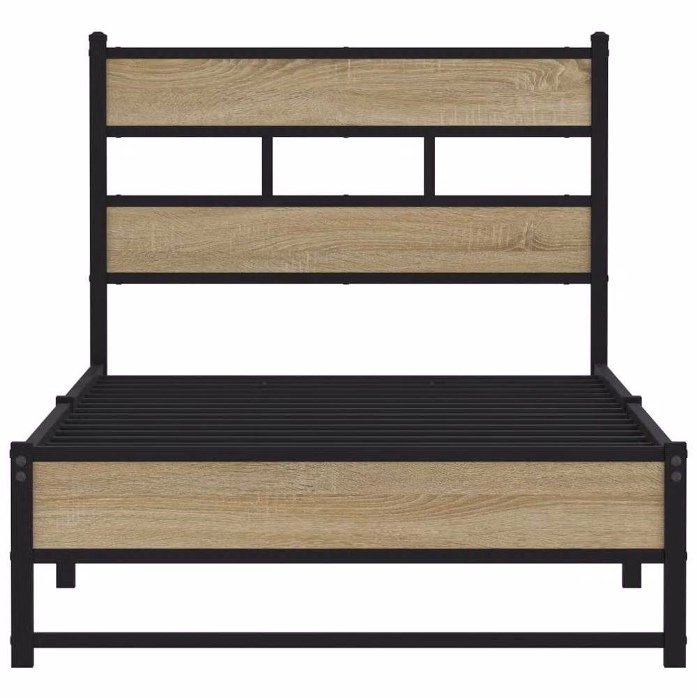 Berkfield Home Metal Bed Frame in Sonoma Oak Brown, W/D/H: 90 x 200 cm – 4