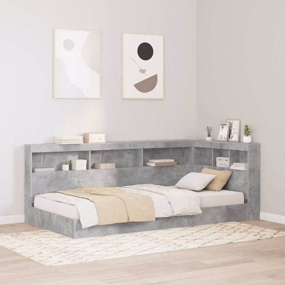 Berkfield Home Minimalist Storage Headboard with Integrated Shelf in Grey Matt Concrete Finish – 2