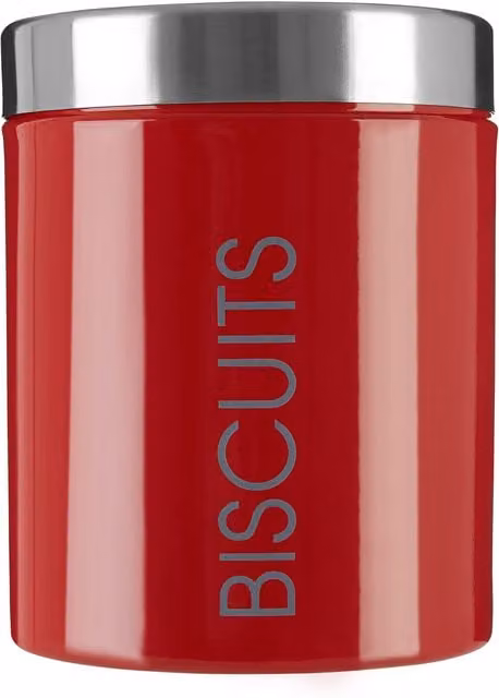 Orsina Maison by Premier Red Enamel Biscuit Canister with Stainless Steel and Silver Accents