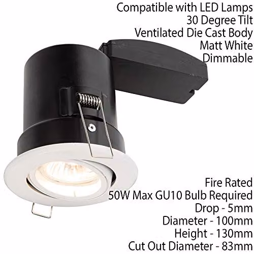 Loops White Recessed GU10 Ceiling Downlight with Adjustable Tilt and Dimmable Function – 2